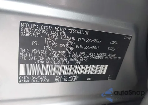 2020 Toyota Rav4 Xle z USA, uszkodzony, nr VIN JTMW1RFV7LJ018413